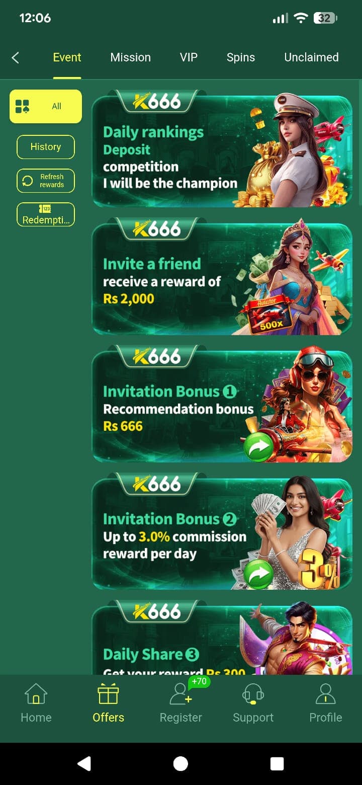 K666 Game mobile account screen